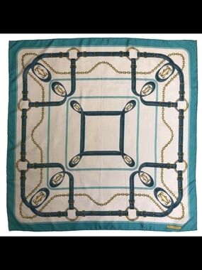 Cartier Must de Cartier Silk Scarf Archival Belt Chain Motif Teal Blue 82cm